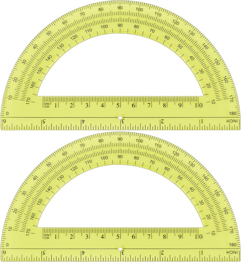 Unjoo Plastic Protractor Math Protractors 180 Degrees for Geometry Classroom Student School Office Supplies, 6 Inch, Pack of 2 (Yellow) - Image 1